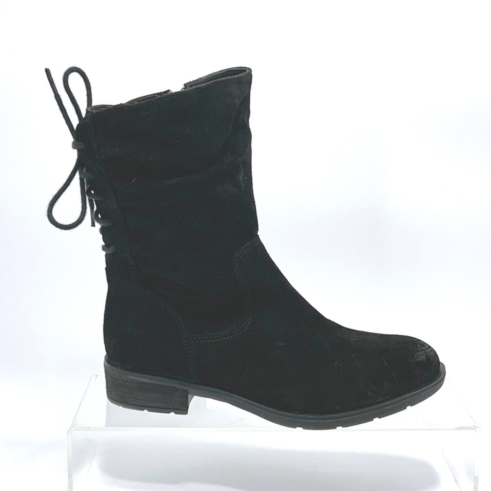 AQUA Sofft Size 6.5 Black Suede Leather Lace Up Mid Calf Boots NEW Sharnell $199